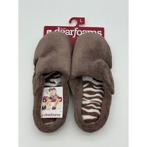 DEARFOAMS Women's Slip-on Slippers Size LARGE 9/10 Deep Taupe Brown Memory Foam